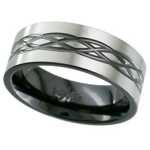 Zirconium Ring with Black Celtic knot Detail and Black Inside
